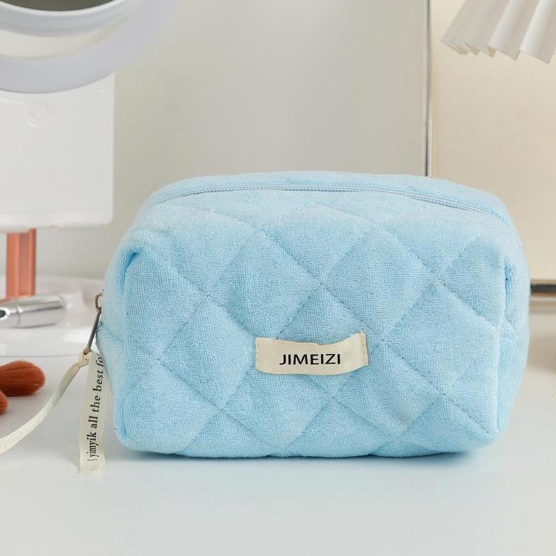 

Милая плюшевая косметичка с ромбовидным узором для девочки, пенал, большая вместимость, портативная сумка для хранения, косметичка, студенческий канцелярский подарок синий