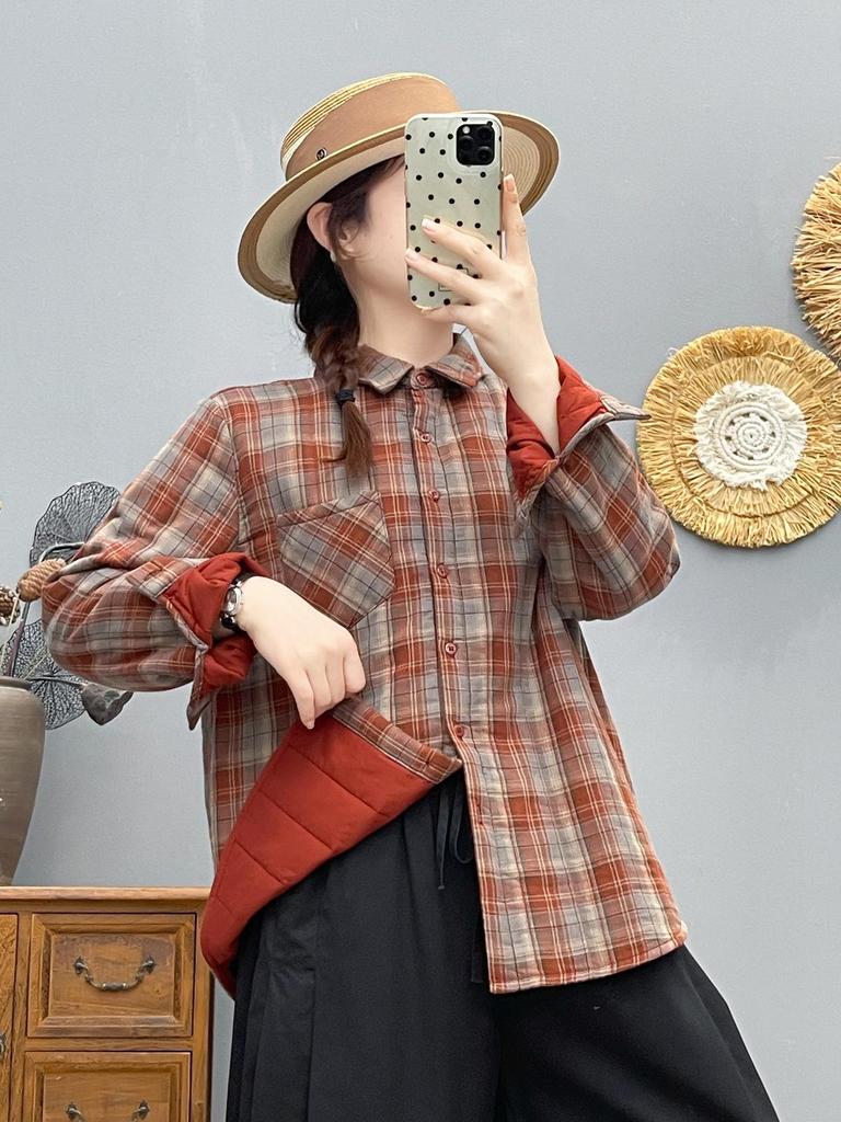 Korean Fashion Plaid Cardigan Shirt Jacket - Women's 2025 Autumn/Winter Warm Base Layer Top