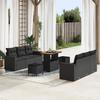 9-piece Garden Sofa Set with Cushions Black Poly Rattan Acacia, 3-piece Garden Dining Set 3363519