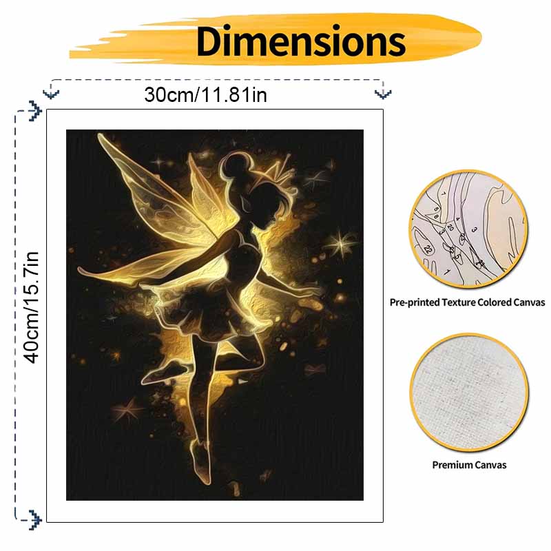 Disney Tinker Bell DIY Oil Painting Art Painting Kit Home Wall Decor Handmade Gift Gold Glitter Magical Fairy Aesthetic Canvas Craft