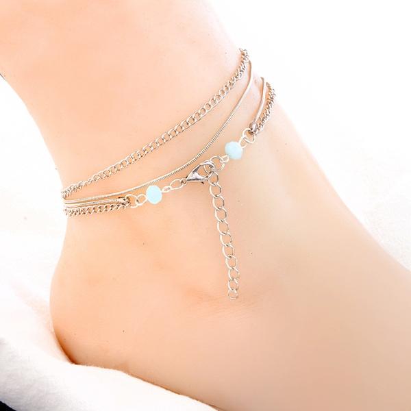 Brățară de gleznă cu margele boeme, lanț multi-strat, modă pentru femei, argint și aur, șarpe, lanțuri, glezne, brățări pentru picior, bijuterii cadouri