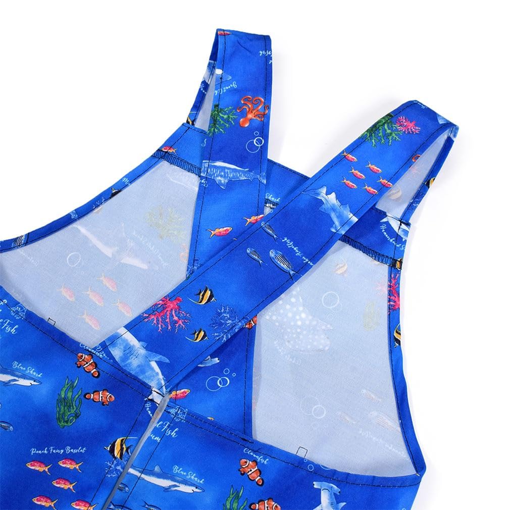 COLORFUL CANDY STYLE Back Cross Apron with Triangle Scarf Ocean Pattern No Ironing Quick Drying Lightweight Stain Resistant Wrinkle Resistant