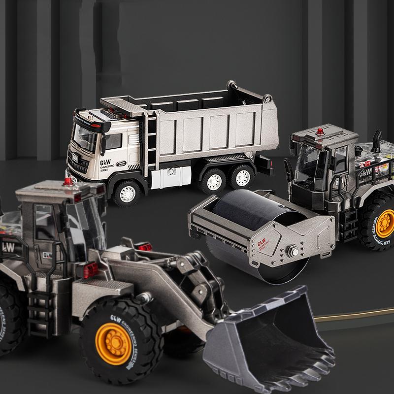 1:40 6 Stylów Szary Pullback Światło Dźwięk Metalowy Pojazd Transportowy Ciężarówka z Naczepą Budowlana Stop Alloy Zabawki Dla Dzieci Chłopców Prezenty