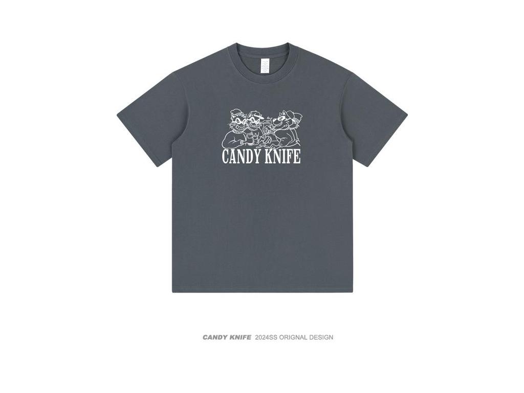 Vintage American Retro Puppy Beer Print Short Sleeve Pure Cotton T-shirt