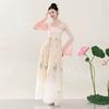 Verbessertes Hanfu Klassisches Tanzkostüm für Damen, Fließendes Chiffon Ruqun Set mit Lotusdruck, Tanzkleidung im Tang-Dynastie-Stil für Bühnenauftritte