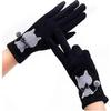 Suede Dust Mittens with Embroidered Cat Motifs, Touch Screen Gloves for Women, Warm and Velvety Cartoon Cat Finger Gloves, Black