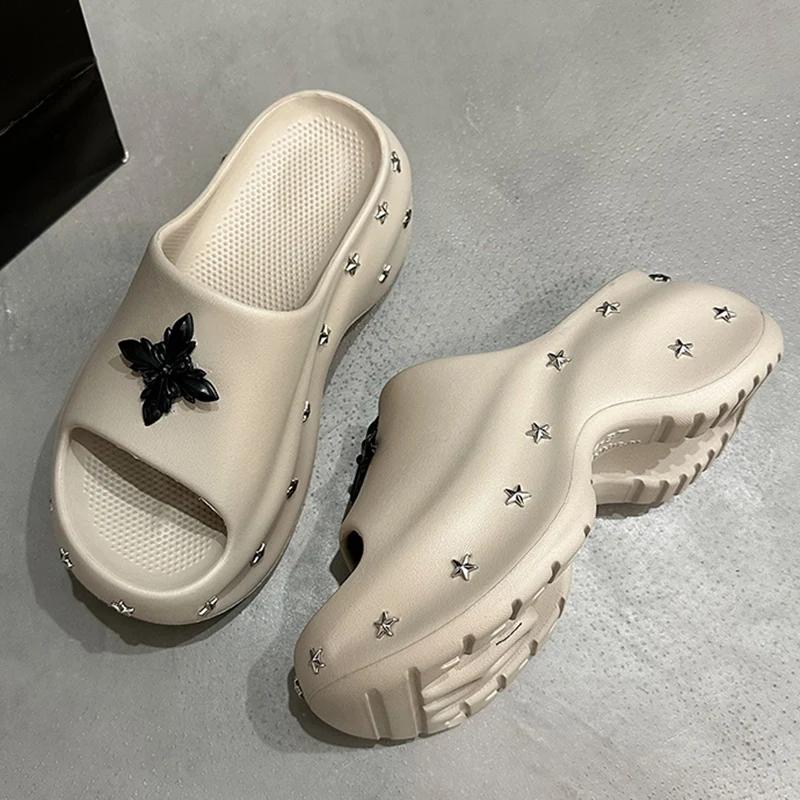 Fashion Fashion Star Rivets Chunky Platform Slippers Women Summer Punk Wedge Heel Sandals Woman Outdoor Beach Non Slip Soft Eva Slides