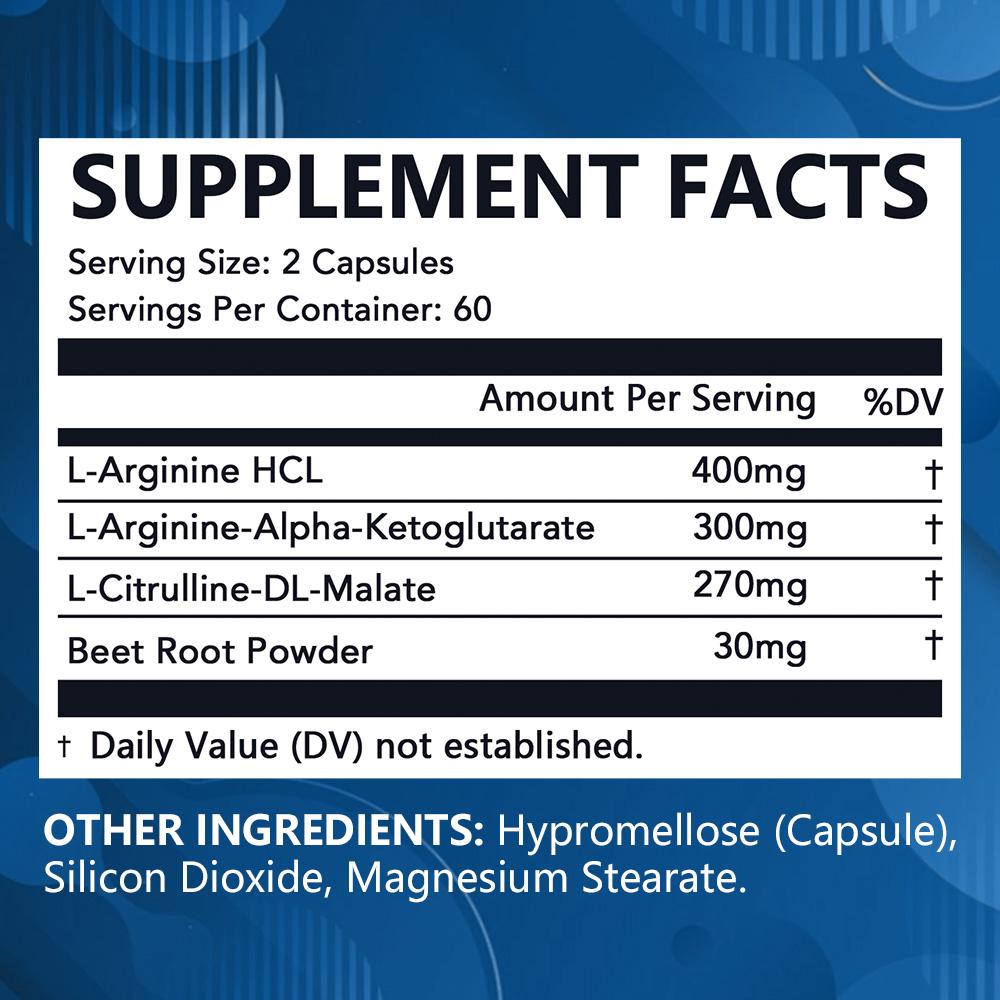 L-Arginine, Nitric Oxide, and L-Citriline Supplement, 120 Capsules