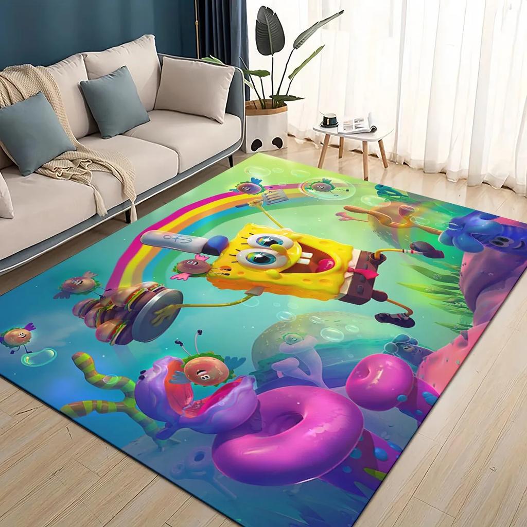 3D Cartoon S-SpongeBob Funny Area Rug,Carpet Rug for Living Room Bedroom Sofa Doormat Decoration,kids Non-slip Floor Mat