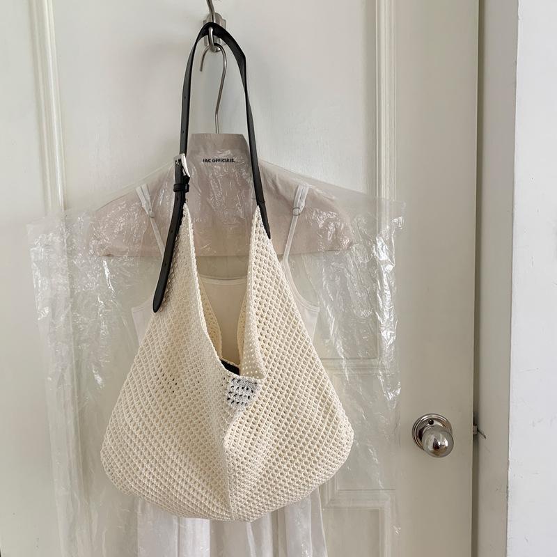 Borsa in Maglia Stile Coreano per Donna Borsa a Spalla Uncinetto Lavorazione a Rete Grande Capacità Borsa da Spiaggia Estiva Borsa a Mano Casual Quotidiana KTB