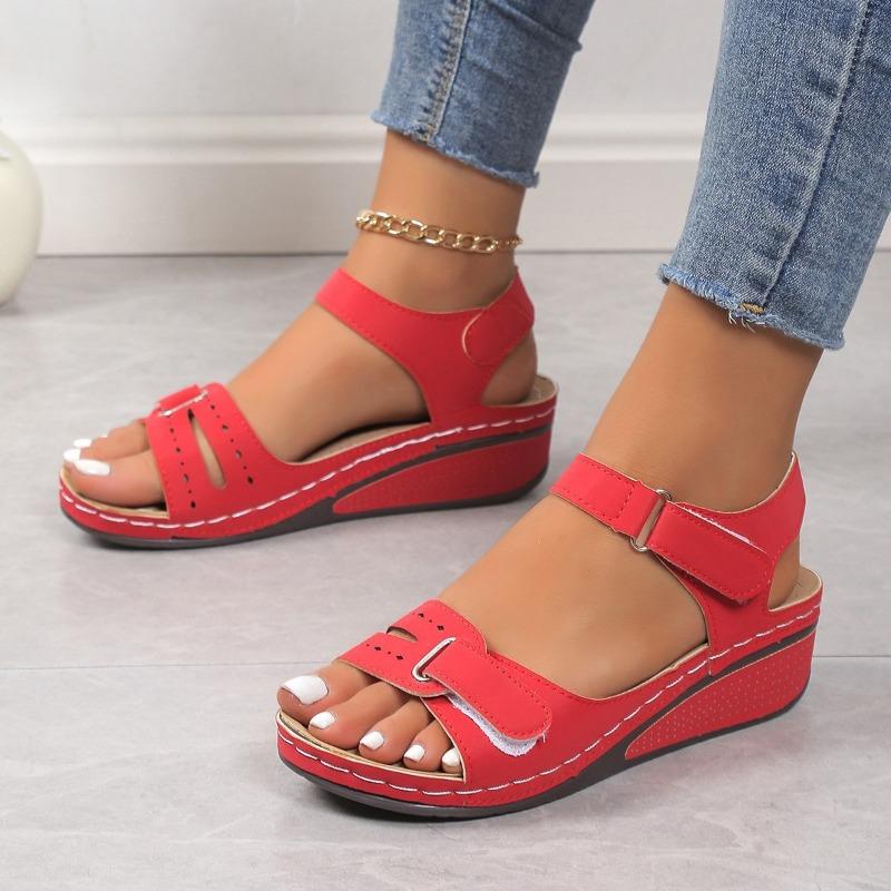 Summer New Fashion Sandals Women's Wedge Heel Velcro Thick Sole Large Size One-word Sandals