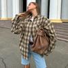 1116 Autumn Retro Plaid American Shirt Loose Casual Outside Long Sleeve Women's Top Fashion Plaid Shirt