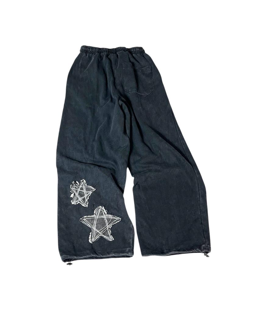 SK8ER ROCK Stars Vintage Washing Wide Pants ((Washed Black))