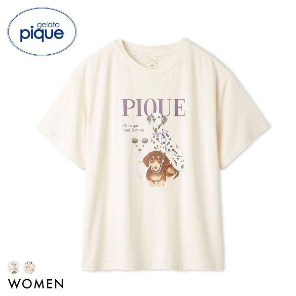 Gelato Pique Women s Cool Touch Fashion CATS&DOGS One Point T-Shirt Gelato Pique Pajamas Room Wear gelato pique