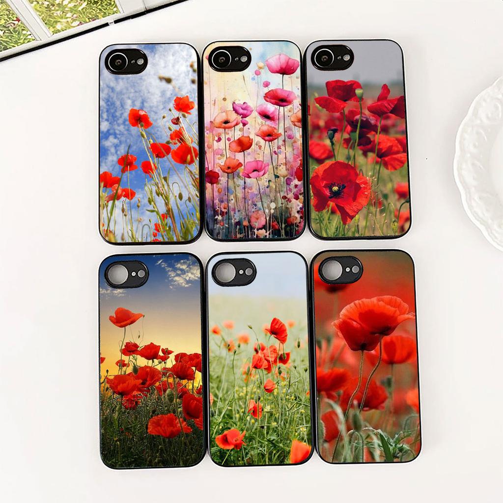 Cover for Apple iPhone 12 13 Pro XS Max Mini ProMax X XR Air 13Pro Casing Phone Case Red P-Poppys Flower Bloom Elegant