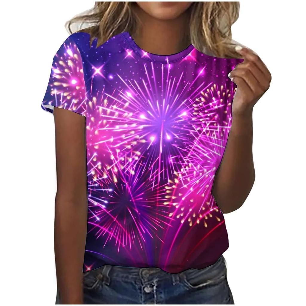Fashion Fireworks Show PLUS-size 3D Print Women New Summer Casual  Street Short Sleeve O-Neck Loose