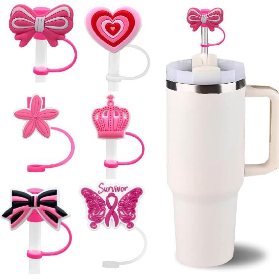 5PCS Butterfly Day Straw Toppers for Stanley Cup New Valentines Day Cover Cap 40oz/30oz Tumbler, 3D Silicone Straw Cover Caps for 10mm Straws,