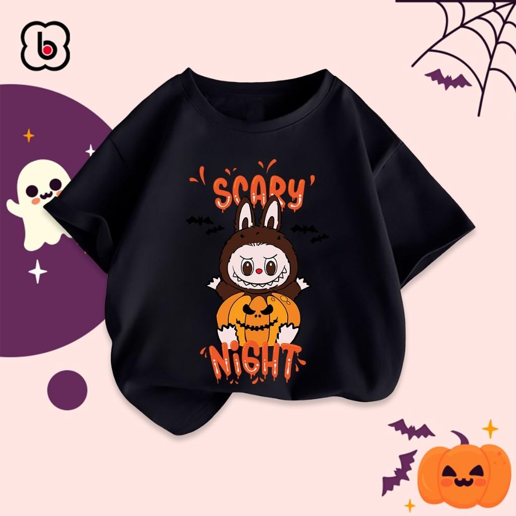 Children's Halloween T-shirt, Children's Halloween Costume, with a Unique Labubu Print Girl Round Neck Short Sleeved Top