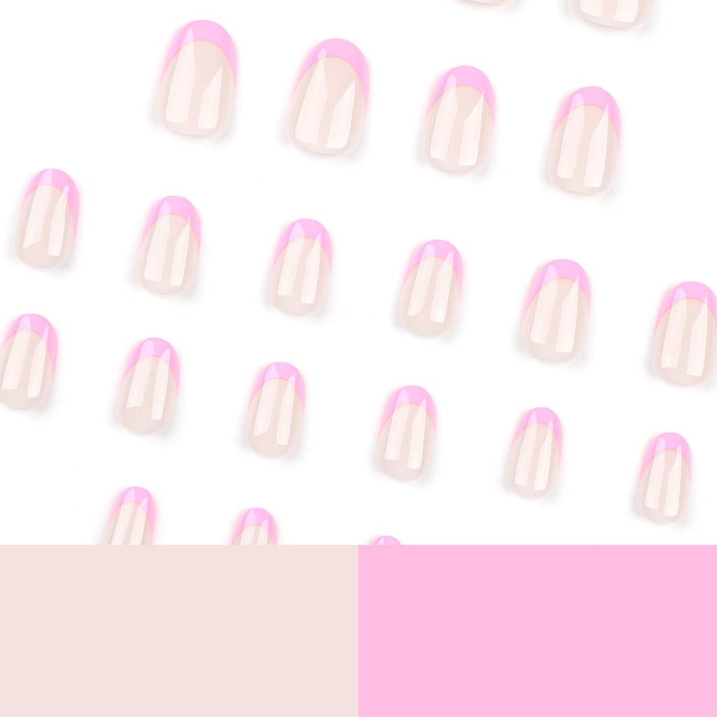 24 Pcs Rose Red Detachable Short Round French Tip Nails