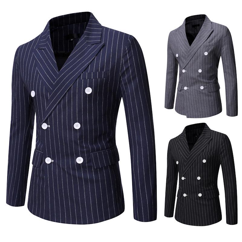 Men s Double-Breasted Striped Blazer - European Size, Autumn/Winter 2026 Collection M темно-синий