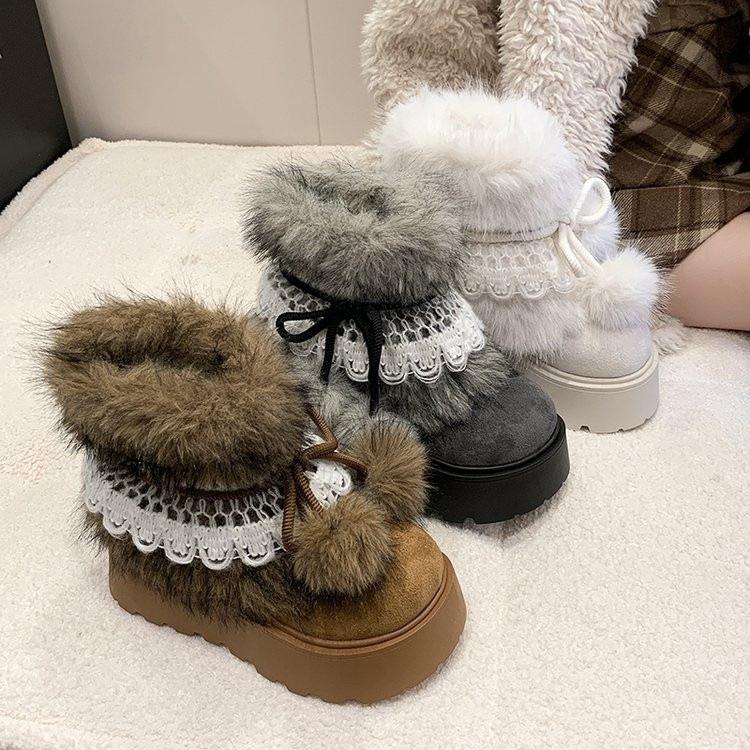Fleece Northeast snow boots are not tired, winter long festival thickening season hairy feet women wear outside