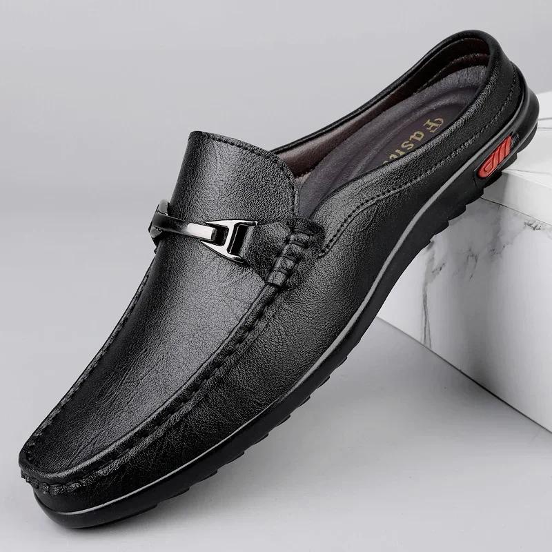 

Роскошная мужская обувь из натуральной кожи, повседневная деловая мужская обувь слипоны, универсальные полушлепанцы, лоферы, летние плоские шлепанцы ручной работы 45 чёрный