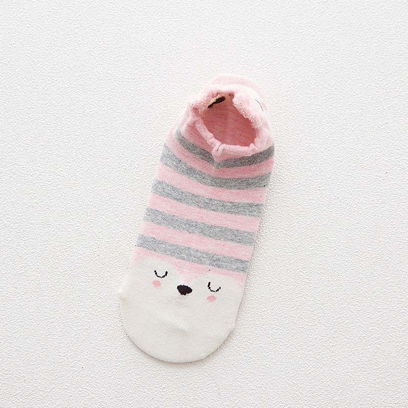 5 Pairs Women's Socks Spring Summer Three-Dimensional Shallow Mouth Cartoon Female Cotton Invisible Japanese Cute Animals Socks