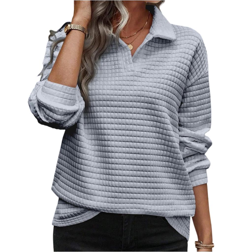 Women's Fashionable V-neck  Solid-color Pullover Casual Top