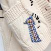 V Neck Long Sleeves Pockets Ribbed Trim Knitted Coat Winter Embroidery Letter Pattern