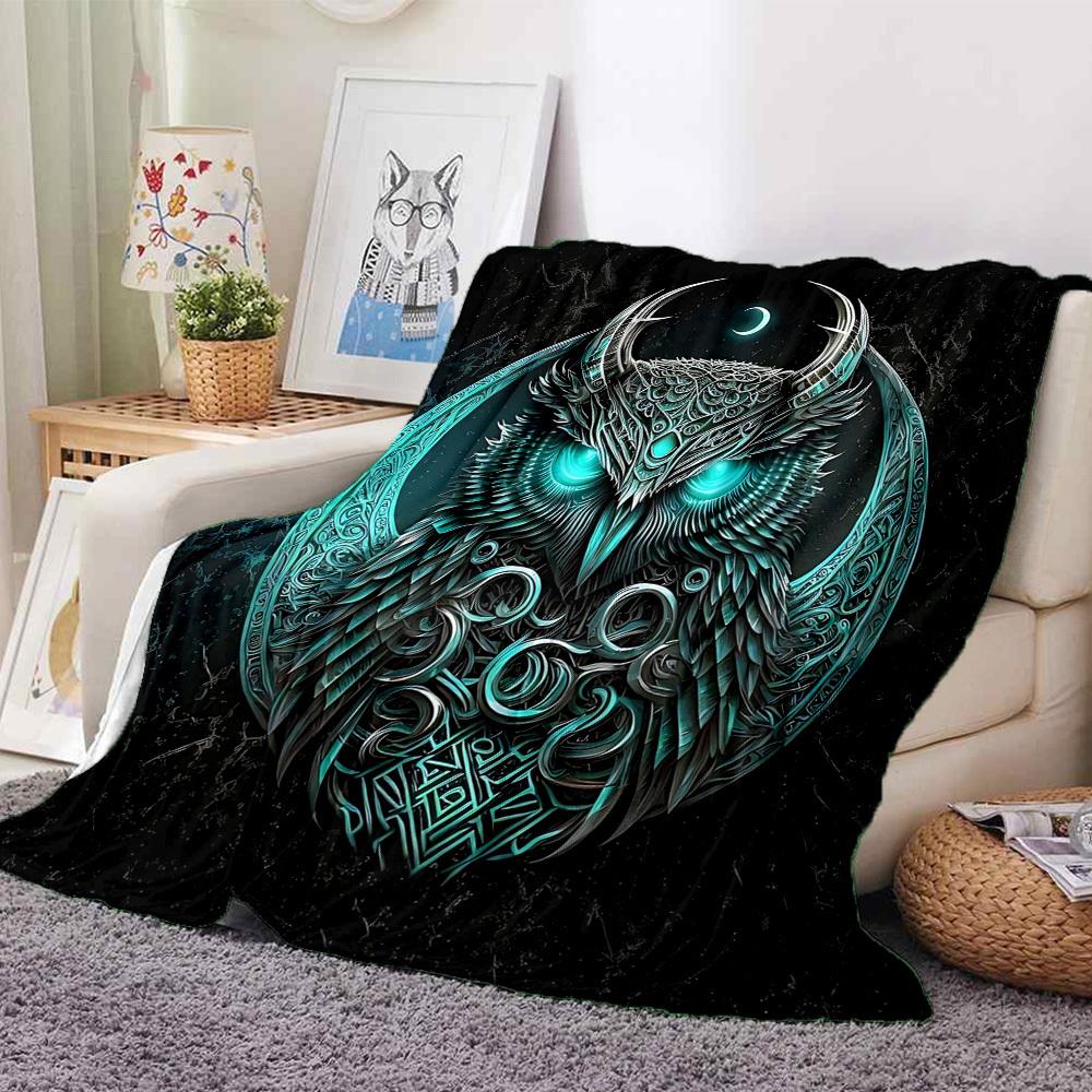 1pc Moonlit Mystic Olw Blanket, Lightweight Flannel Throw Blanket for Sofa, Bed, Travel, Camping, Living Room, Office, Couch, Chair, and Bed