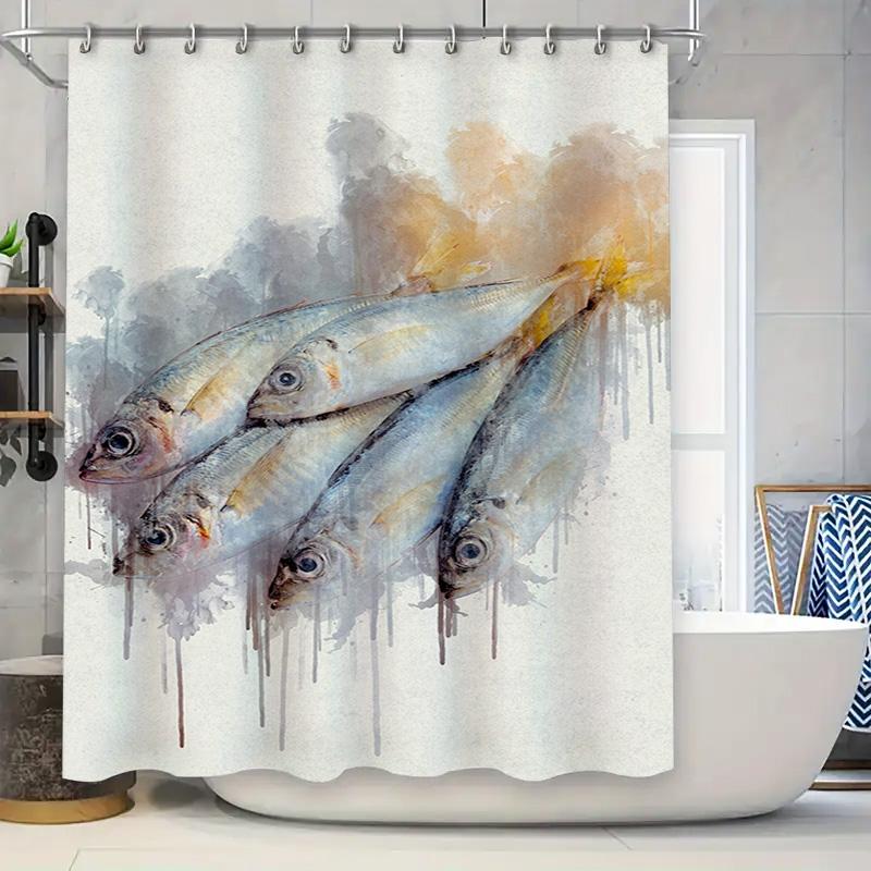 

Modern Bathroom Waterproof Decor Shower Curtain featuring Fish Painting Luxury Home Decor Custom Size Available 90x180cm