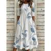 Women's Crew Neck Long Sleeve Loose Fit A-Line Midi Dress Casual 3D Floral Print