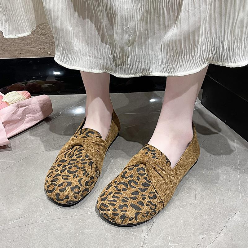 Suede Flat Single Shoes Autumn New Round Toe Deep Mouth Front Lace-Up Soft Sole Non-Slip Wear-Resistant Plus Size Low Top Shoes