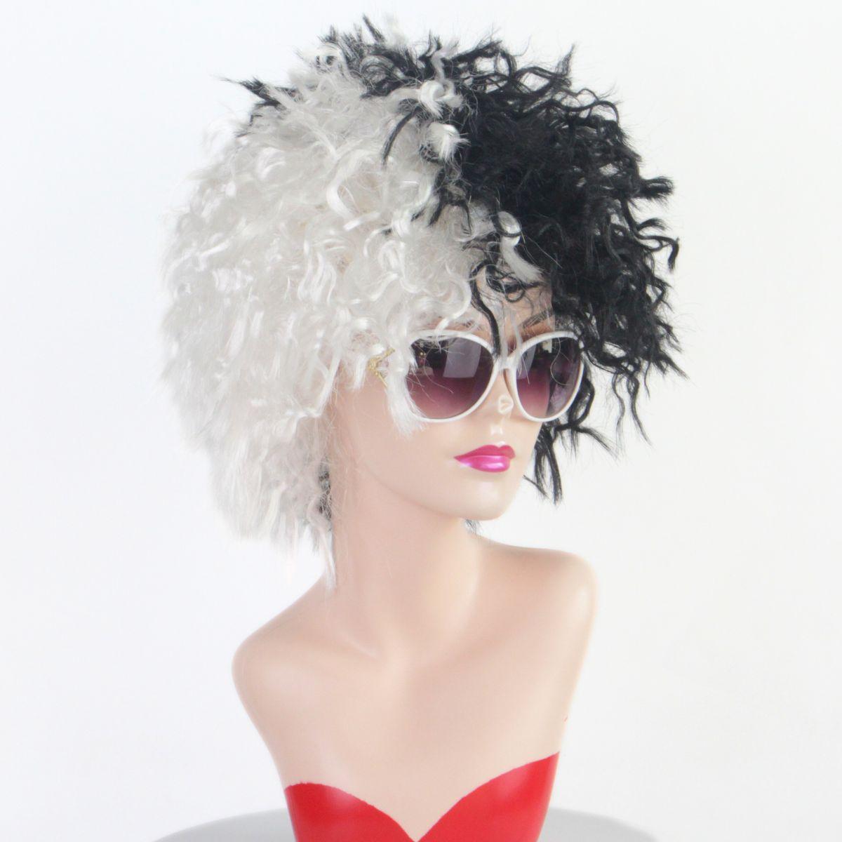 

Black and White Mixed Color Short Roll High Quality Synthetic Wig | Halloween Witch Style Fluffy Medium Long Small Curly Hair