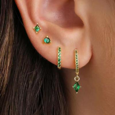 New Arrival Stainless Steel Zircon Round Hoop Earrings Set for Women Huggies Square Pendant Earring Party Jewelry Gifts