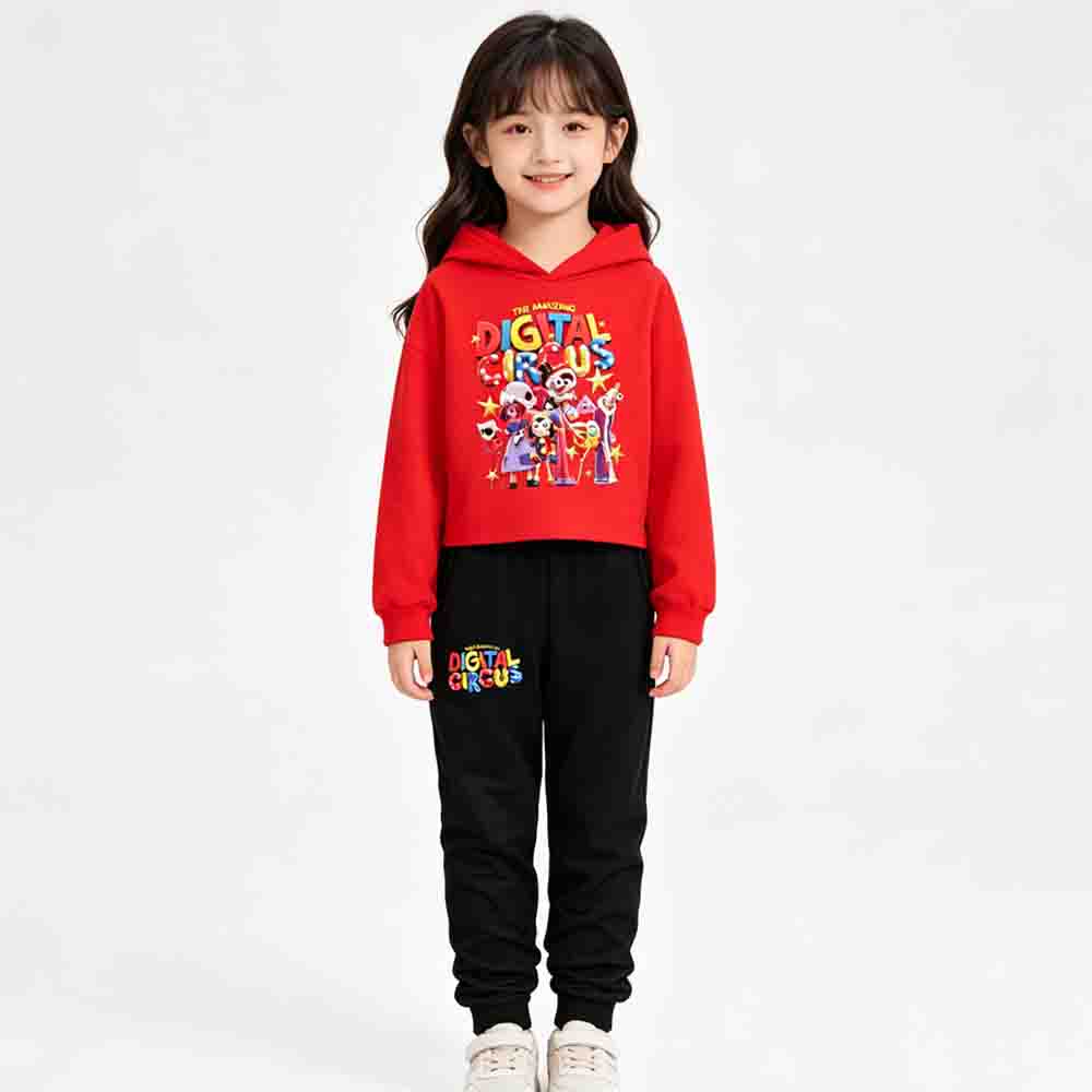 Het Geweldige Digitale Circus Meisjes Cropped Hoodie Broek Twee Delig Pak Casual Mode Pomni Opdruk Kinder Outfit