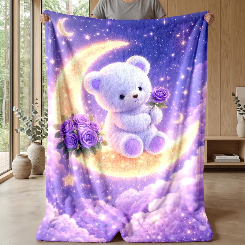 Teddy im Sternenbaum-Thema Decke Leichte Warme Flanelldecke Dekorative Überwurfdecke für Heimdekoration