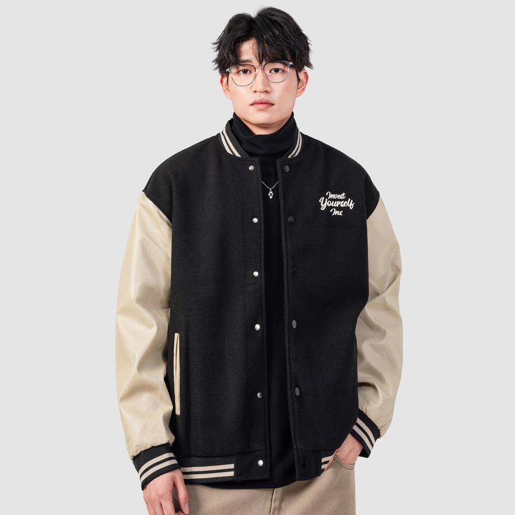 Men's Retro Patchwork PU Leather Baseball Jacket - Embroidered Casual Autumn/Winter Style