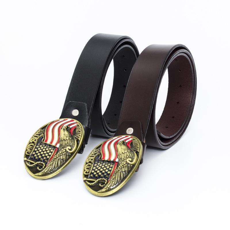 Fibbia Aquila in Bronzo Cintura in Pelle con Bandiera Americana - Accessorio di Moda da Uomo