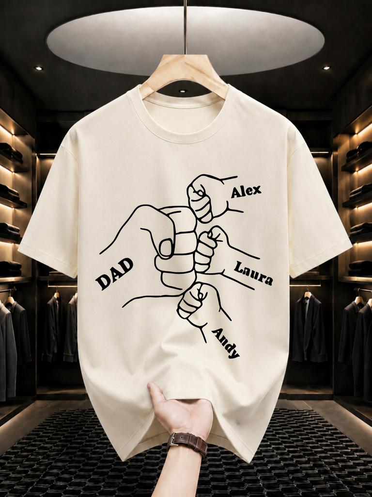 2026 New Pure Cotton Tshirt Dad And Child Fist Bump Personalized Fathers Day Print Crew Neck Short Sleeve Casual Top