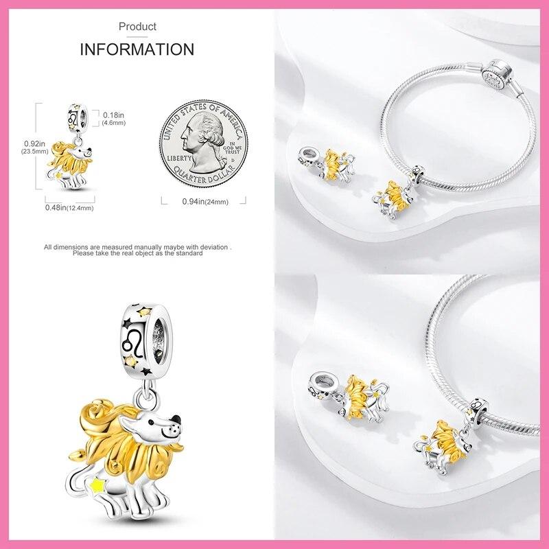 100% Ασήμι 925 12 Ζώδια Αστερισμός Ζώα Γούρια για Βραχιόλι DIY