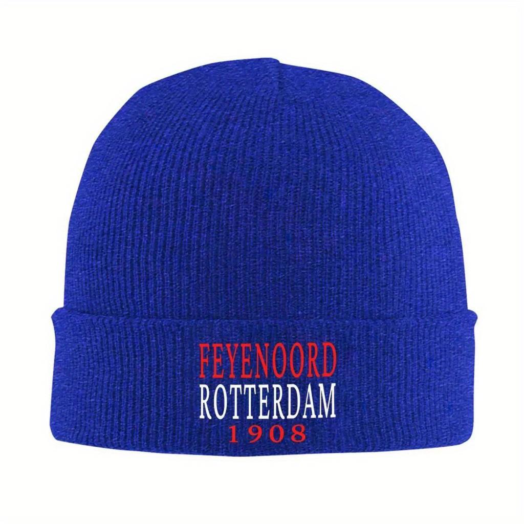 F-Feyenoord Mützen Rotterdam 1908 Text Vintage Kappen Herren Damen Kpop Strickmütze Herbst Bedruckte Elastische Mütze