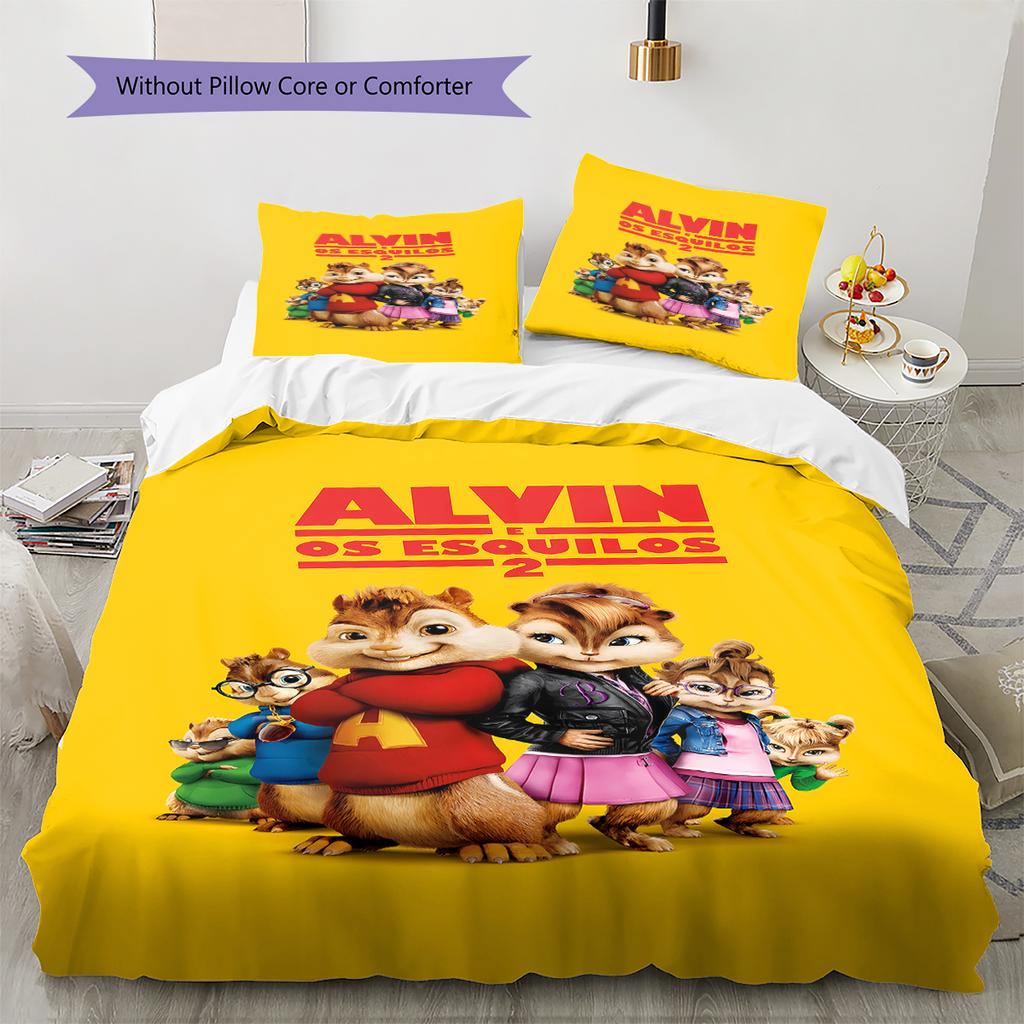 Alvin & The Chipmunks Pattern Bedding,Quilt Set Quilt Cover Pillowcase Home Birthday Gift (1 * duvet cover + 2 * pillowcase, without core)