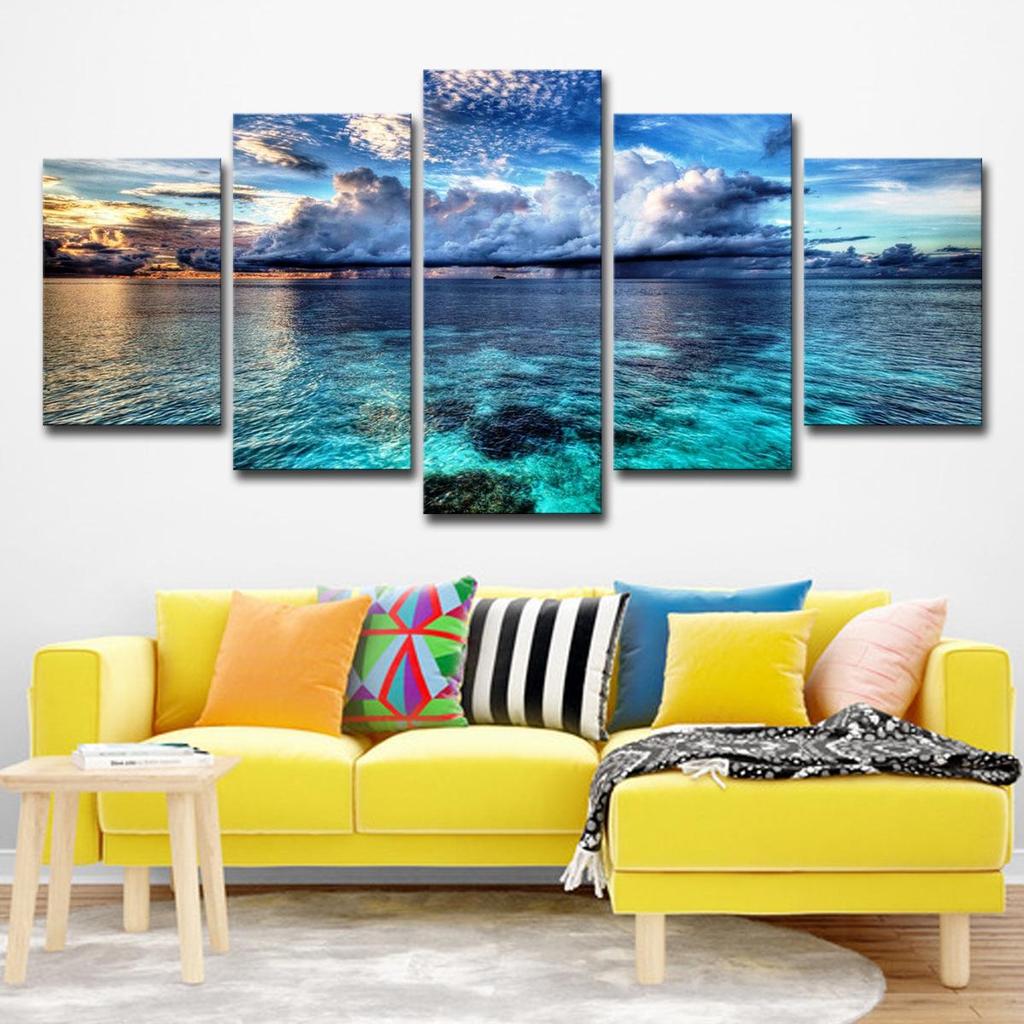 Sea Scenery Canvas Art: Modern Cloud Landscape Painting for Living Room Wall Décor
