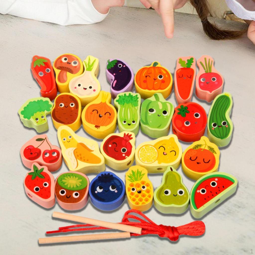 Wooden Bead Threading Toy Gifts Lacing for Children Kids Toddlers vegetable and fruit