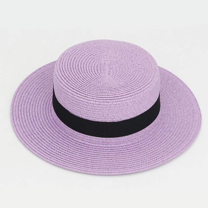 20 Color Square Buckle Round Straw Hat Summer Travel Sunshade Breathable Cap