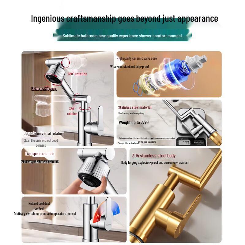 iLeddog 304 Stainless Steel Mechanical Arm Basin Faucet