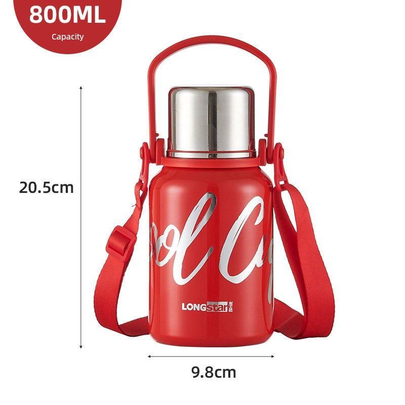 Large-Capacity Thermos Cup for Boys, Stainless Steel Tea Cup for Girls and Children, Outdoor Student Sports Water Bottle with Strap