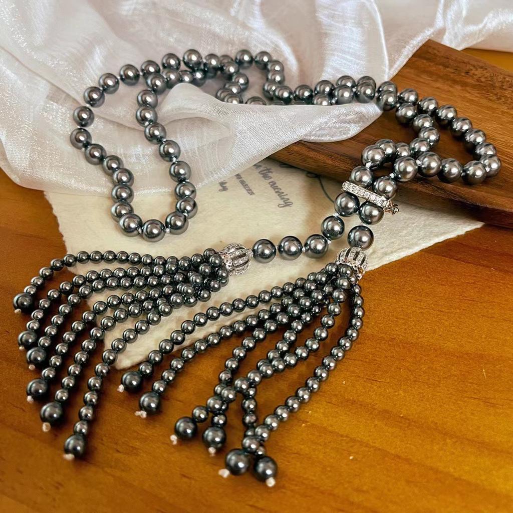 Vintage Nisch Tofs Naturliga Pärlor Imitationspärlor Högklassig Lång Tahitiskt Stickad Tröja Kedja Halsband