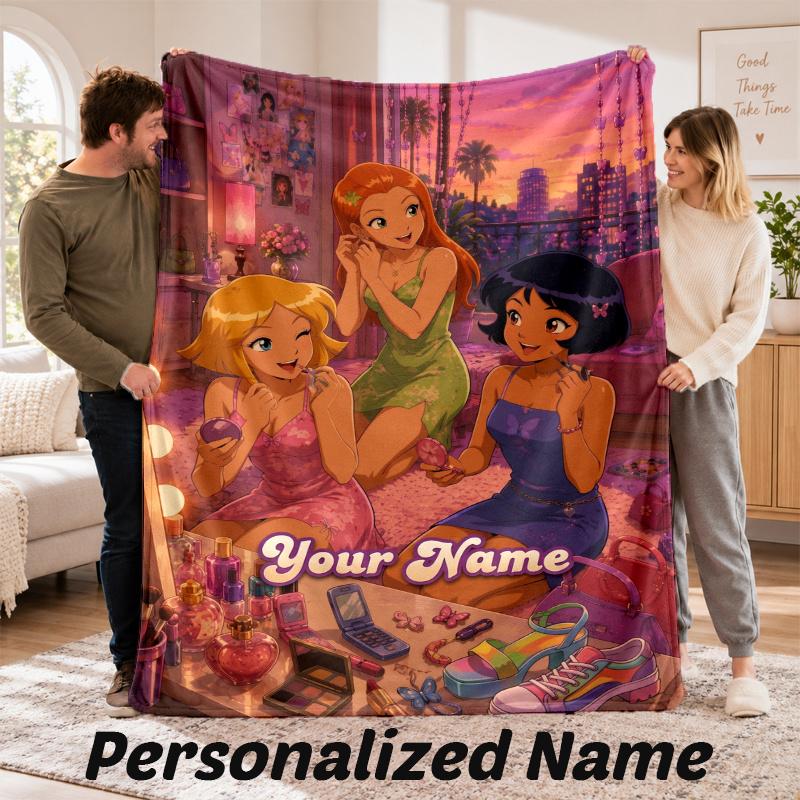 Custom Name Totally Spies Flannel Throw Blanket Personalized Text Soft Blanket Bed Sofa Gift